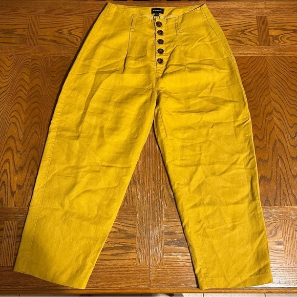 Frank & Oak Tencel and Linen Blend Button Front Trouser Pants in Mustard Sz 4 - Picture 3 of 16